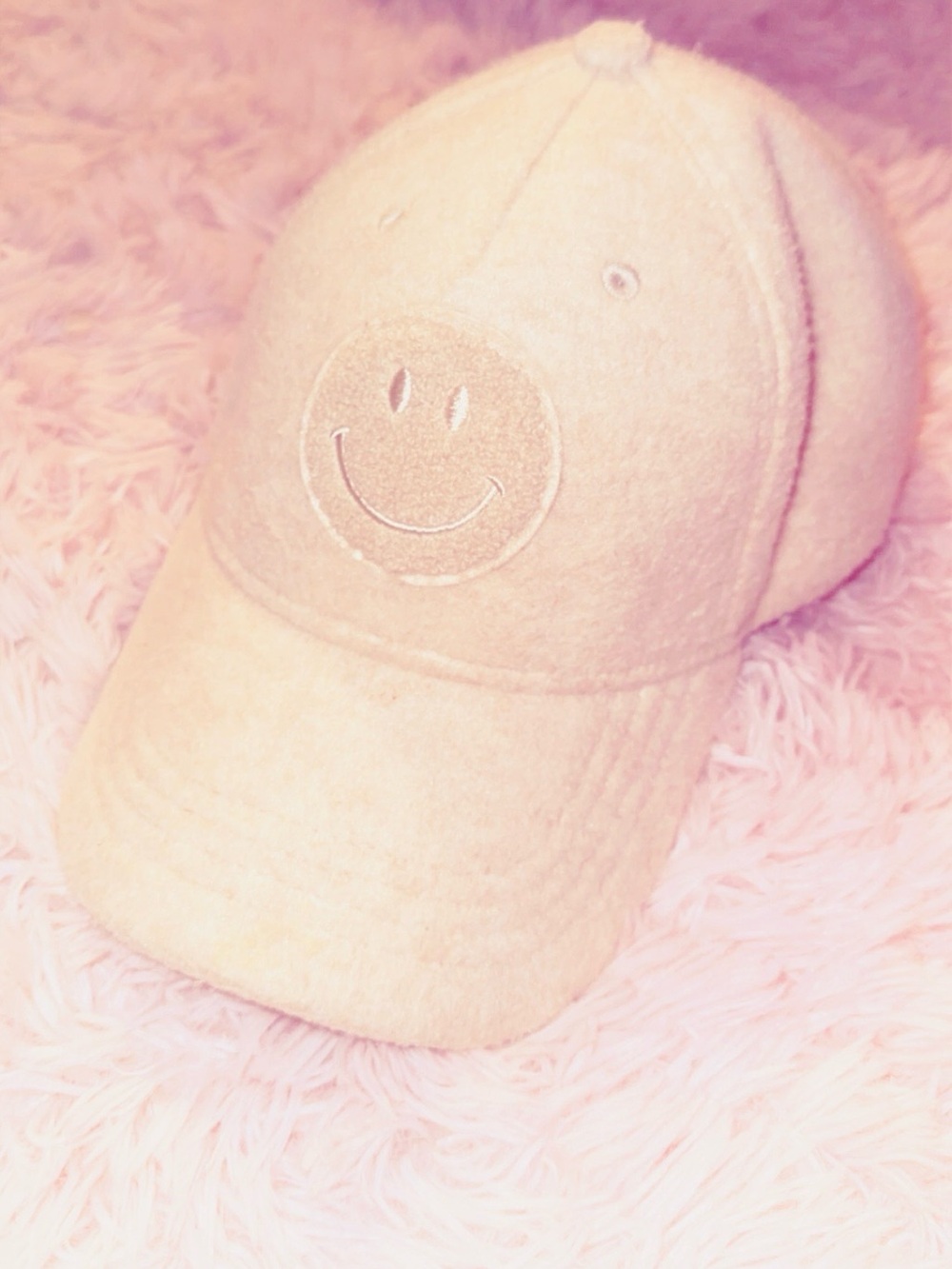 Steve Madden Cream Baseball Cap With Embroidered Smiley Face